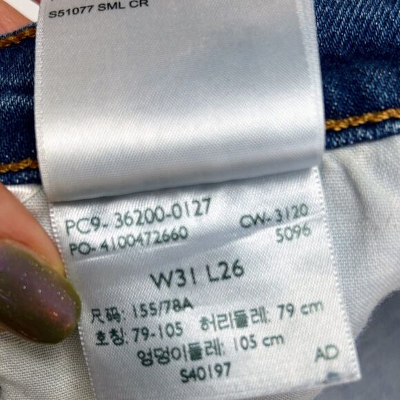 Levi's Premium 501 Cropped Straight Jeans Charleston Fun Blue Denim Raw Hem s 31 - Picture 12 of 15